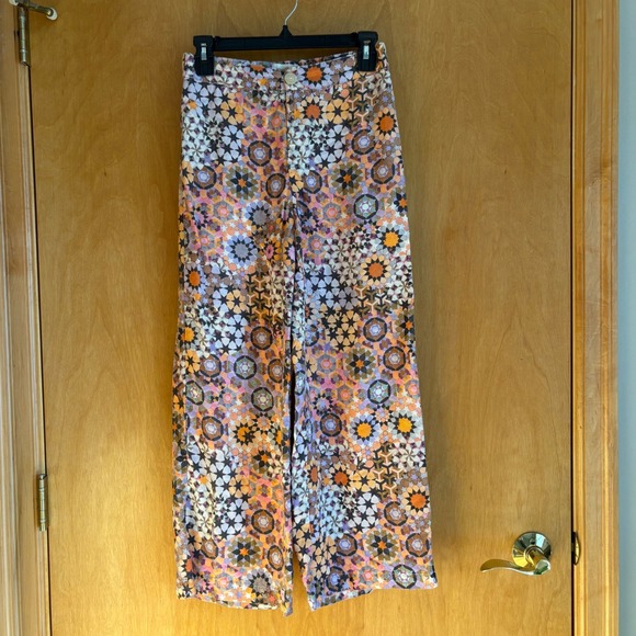 Anthropologie Geometric Print Wide Leg Pants Orange Purple Multi Size 2P - Picture 1 of 10